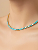 Turquoise & 18K Gold Tennis Necklace
