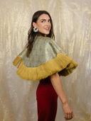 Jacquard Fringe Cape in Midnight Baroque
