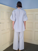 The Bellini Blouse Long in Navy Stripe