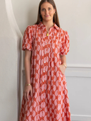 Lizzie Midi Dress in Brandied Apricot & Ginger Blockprint