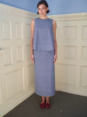 Riviera Column Skirt in Navy Gingham