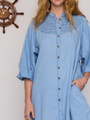 Chambray Smocked Midi Dress in Ice Blue
