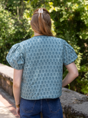 Darby Embroidered Reversible Linen Vest in Mineral Blue