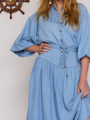 Chambray Lace Up Skirt in Ice Blue