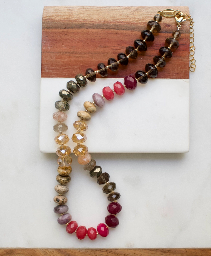 Wine Multi Gemma Large Mixed Rondelle Necklace