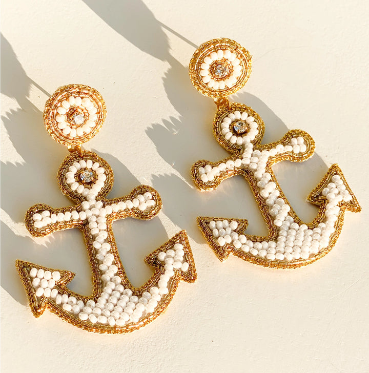 Yacht Anchor Earrings in White