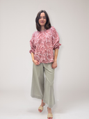 Greta Blouse in Pink Bird Blockprint