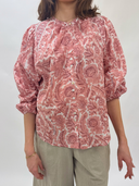 Greta Blouse in Pink Bird Blockprint