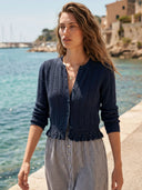 Lilibeth Pointelle Cardigan in Moody Blue