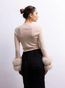 Samara Removable Fur Cuff Wool Sweater in Tan