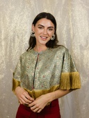 Jacquard Fringe Cape in Midnight Baroque