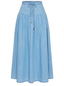 Chambray Lace Up Skirt in Ice Blue