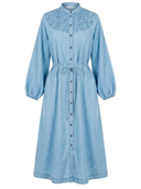 Chambray Smocked Midi Dress in Ice Blue