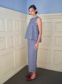 Riviera Column Skirt in Navy Gingham