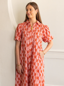 Lizzie Midi Dress in Brandied Apricot & Ginger Blockprint