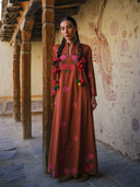 Lemon Balm Dress in Brown/Mexican Flower Embroidery