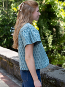 Darby Embroidered Reversible Linen Vest in Mineral Blue