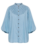 Chambray Smocked Blouse in Ice Blue
