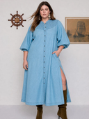 Chambray Smocked Midi Dress in Ice Blue