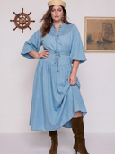 Chambray Lace Up Skirt in Ice Blue