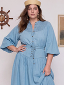 Chambray Smocked Blouse in Ice Blue