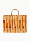 Striped Open Weave Rattan Medium Tote in Orange