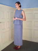 Riviera Column Skirt in Navy Gingham