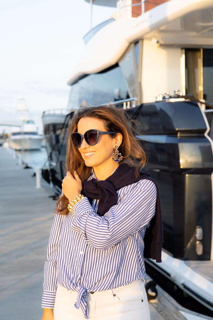 Yacht Anchor Earrings in Navy Blue