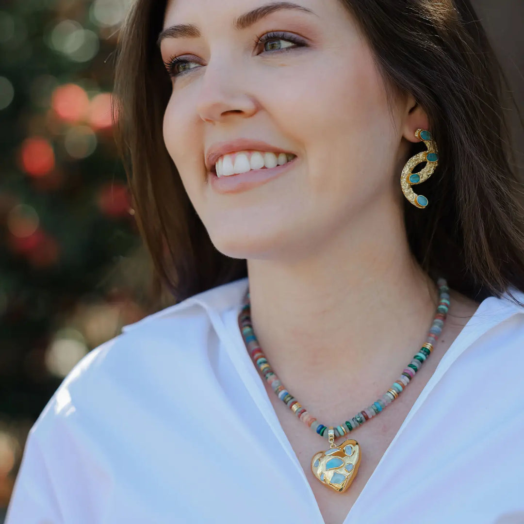 Multi Beaded + Heart Pendant Necklace