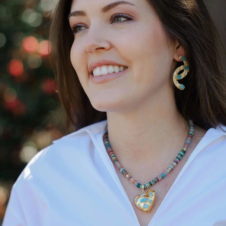 Multi Beaded + Heart Pendant Necklace