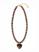 Heart Beaded Necklace in Brown