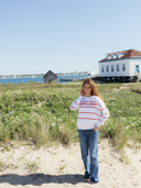 Nantucket Striped Sweater in White & Firecracker