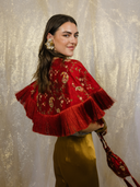 Jacquard Fringe Cape in Winter Raspberry