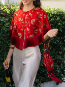 Jacquard Fringe Cape in Winter Raspberry