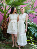 Sleeveless SUE SARTOR Flounce Mini | Sage Seersucker Lattice Crochet Lace