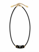 Leather Cord Bar Necklace in Black