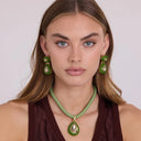 Lena Green Resin and Light Topaz Crystal Pear Drop Necklace
