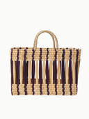 Striped Open Weave Rattan Medium Tote in Purple