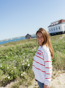Nantucket Striped Sweater in White & Firecracker