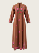 Lemon Balm Dress in Brown/Mexican Flower Embroidery