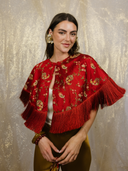Jacquard Fringe Cape in Winter Raspberry