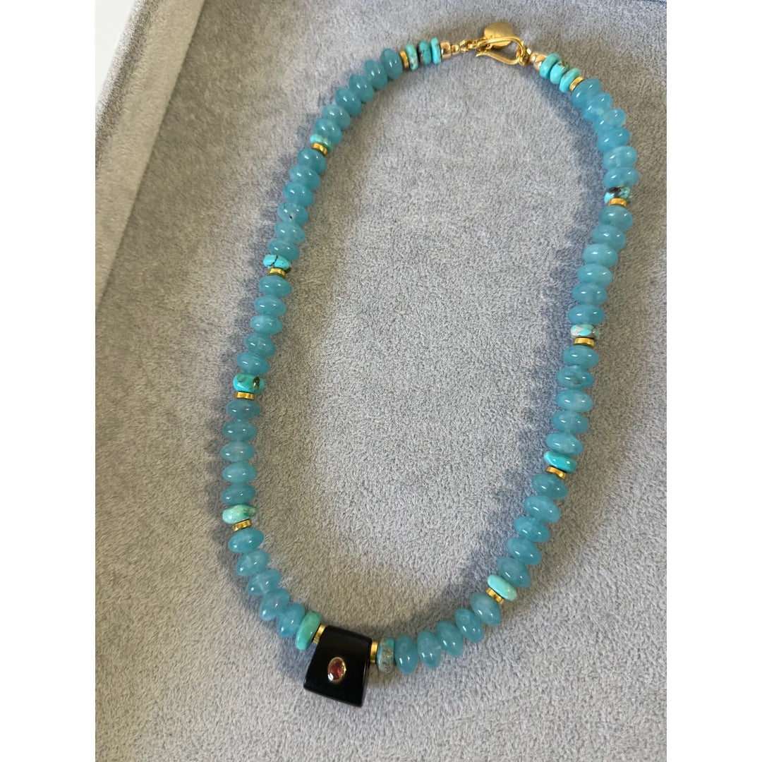 Electra Necklace with Handcarved Tourmaline Ebony Pendant