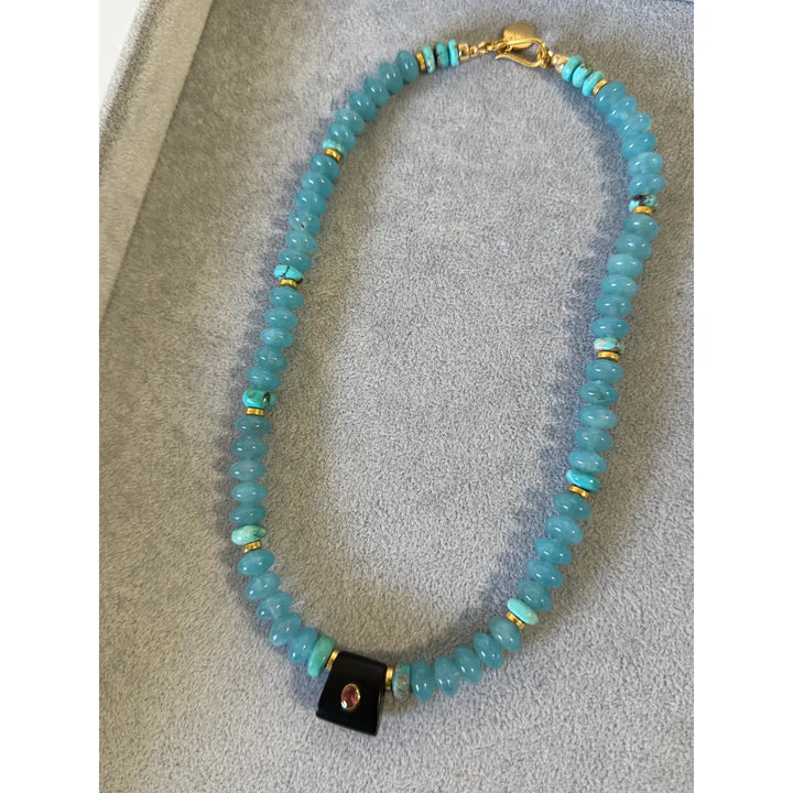 Electra Necklace with Handcarved Tourmaline Ebony Pendant