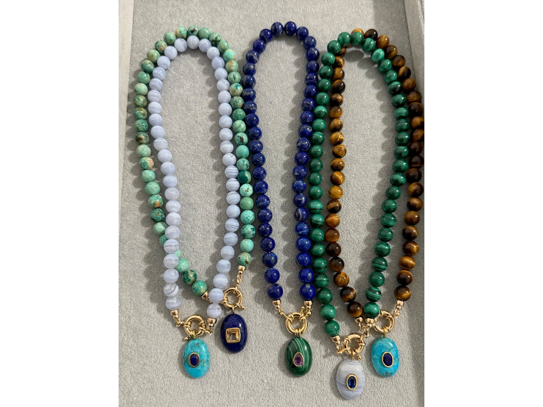 Handcarved Turquoise/Bezel Lapis Inlay Pendant Charm