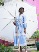 SUE SARTOR Flounce | Blue/White Pinstripe Trellis Lace