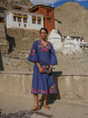 Olive Dress in Navy/Mexican Flower Embroidery