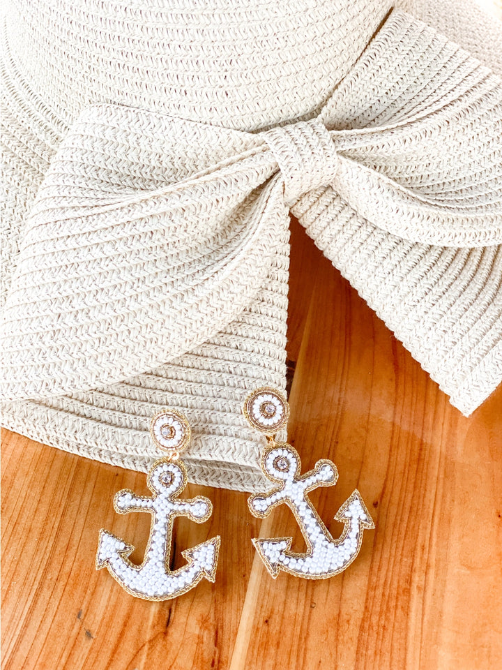 Yacht Anchor Earrings in White