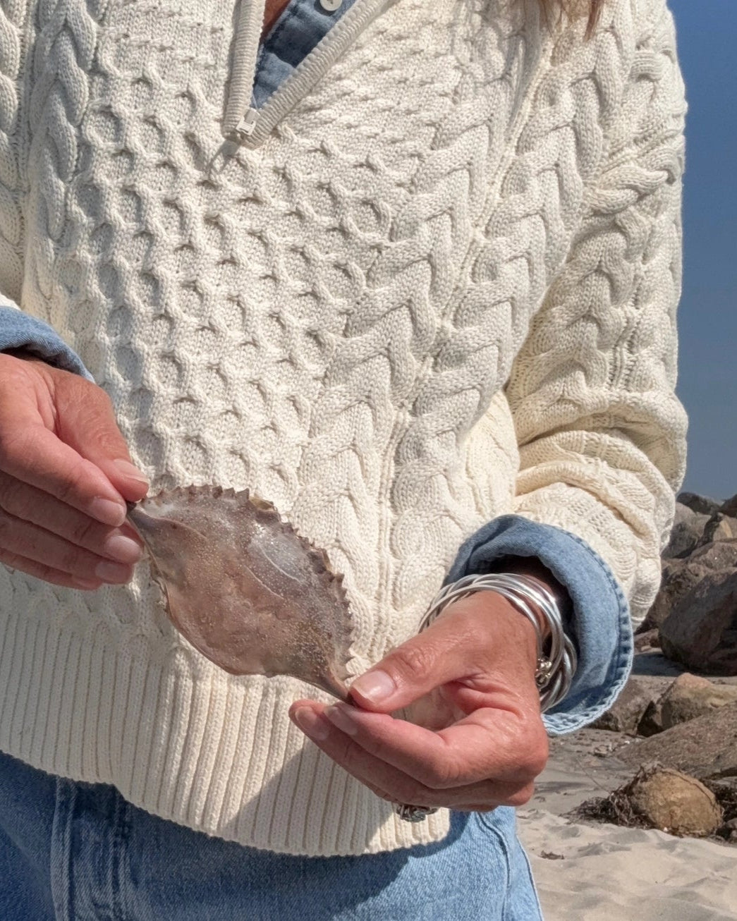 Half Zip Cable Sweater in Ivory