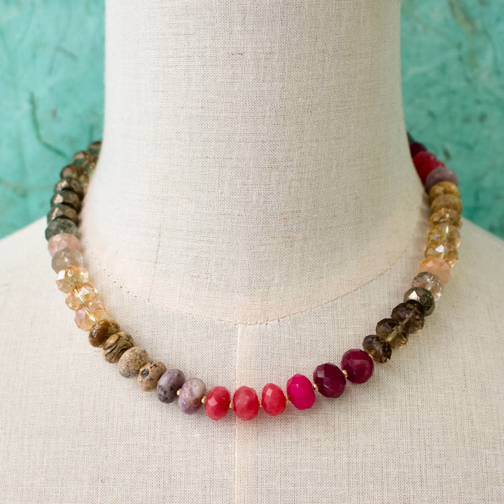 Wine Multi Gemma Large Mixed Rondelle Necklace