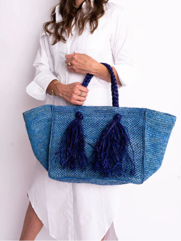 Camilla Raffia Bag in Blue